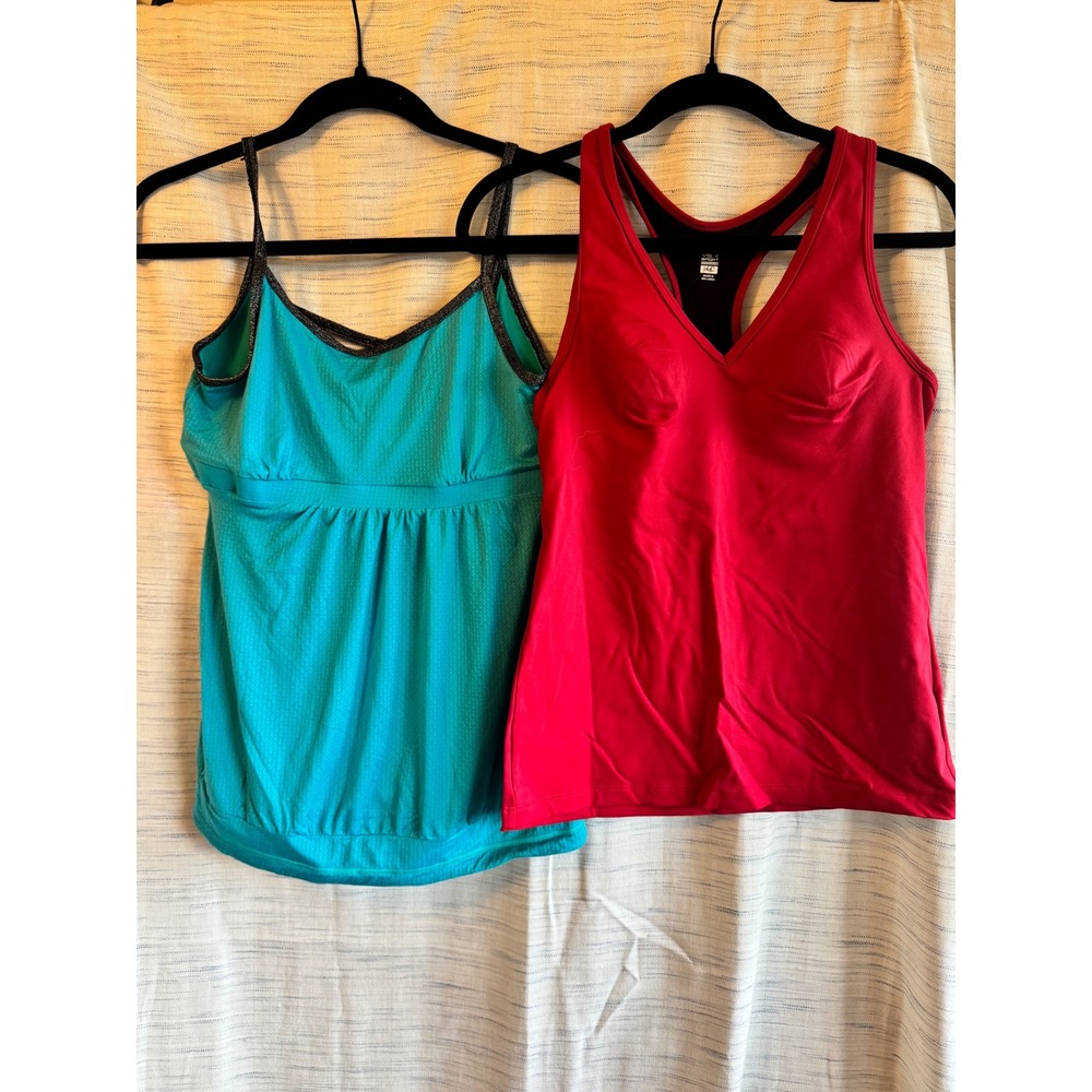 Victoria's Secret VSX Sport Tank Top Bundle Red Racerback & Teal Metallic Straps